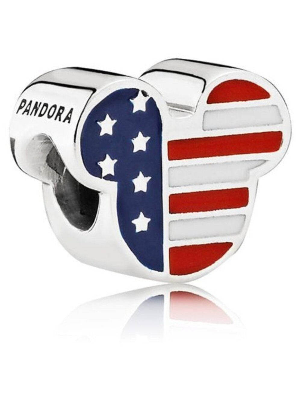 Pandora Sterling Silver Mickey Americana Disney Charm w/ R,W&B Enamel 791585ENMX
